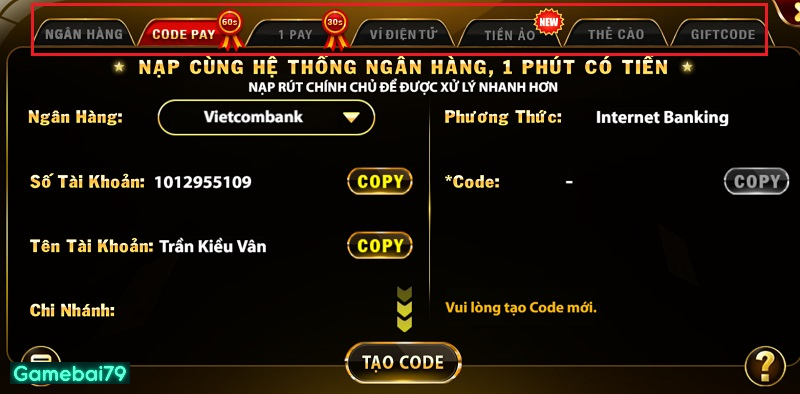 Các phương thức nạp tiền phổ biến tại cổng game bài