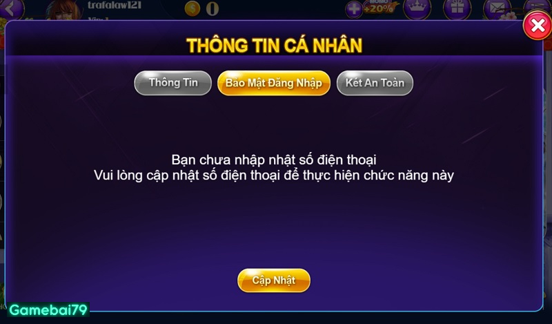 Cập nhật số điện thoại để kích hoạt tính năng bảo mật