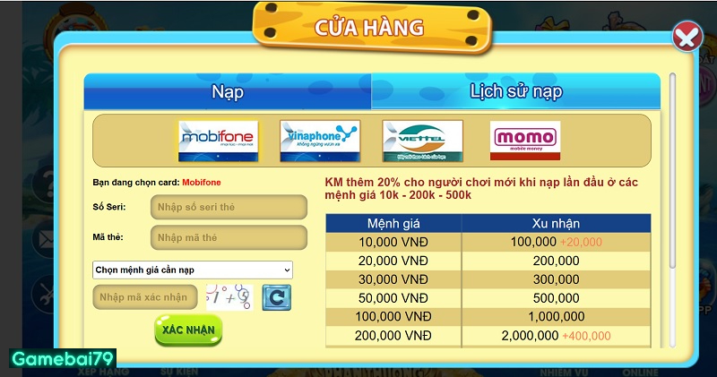 Chọn nạp bằng thẻ cào hay ví điện tử Momo