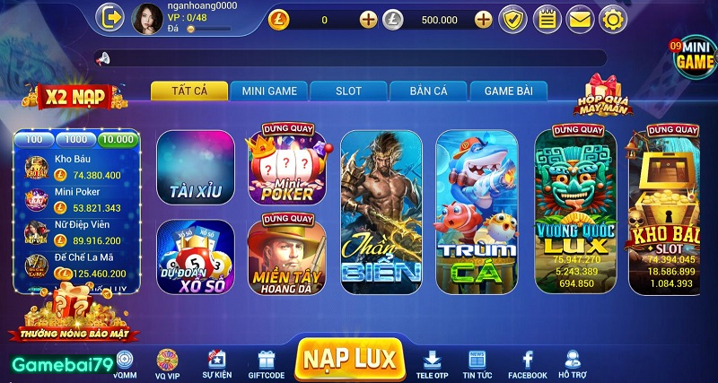 Kho game đồ sộ tại cổng game online Lux39