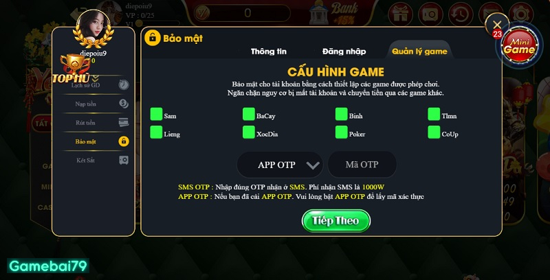 Có thể thiết lập riêng những tựa game mình muốn chơi nhất yeah win