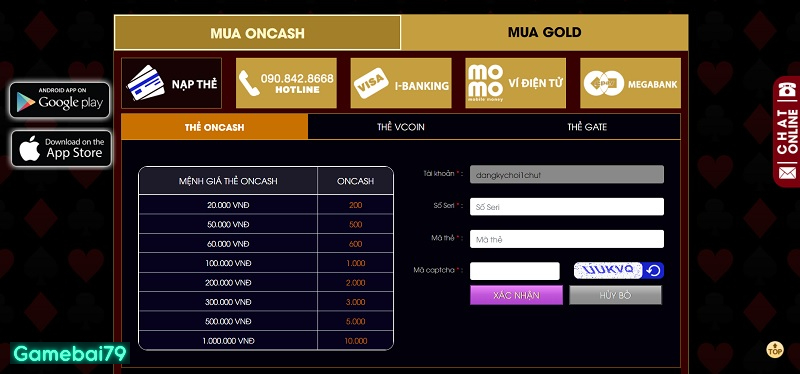 Mua oncash với thẻ cào di động đơn giản