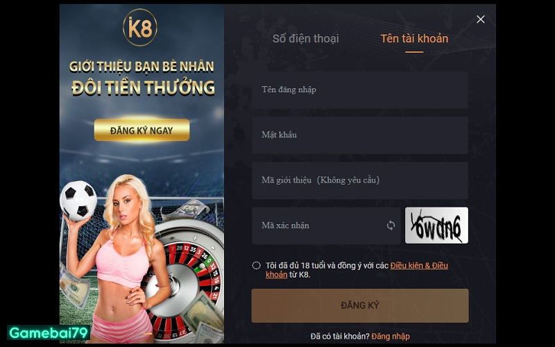 Quy trình đăng ký tài khoản chơi game K8