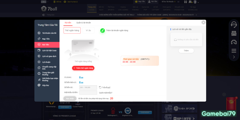 Hướng dẫn rút tiền về ví thật tại 7ball